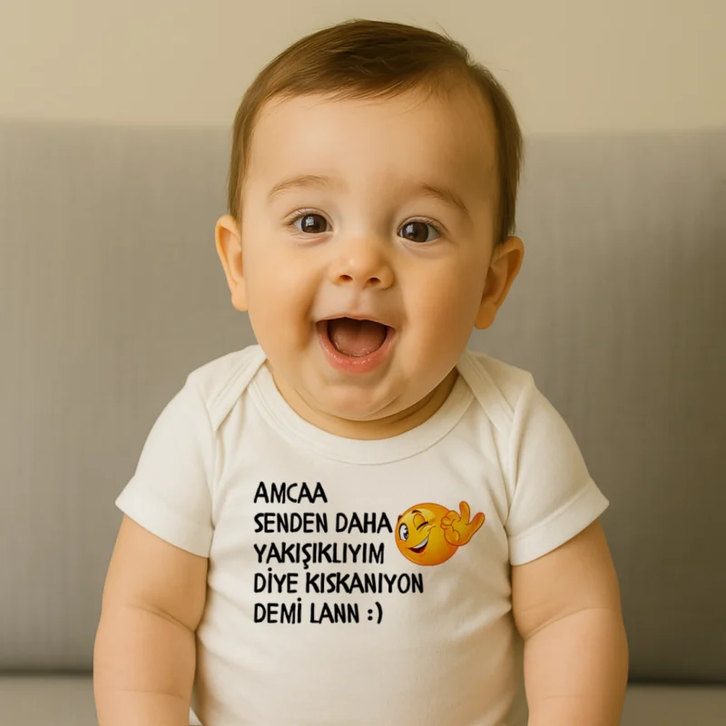 Amca Senden Daha Yakışıklıyım Baskılı Zıbın