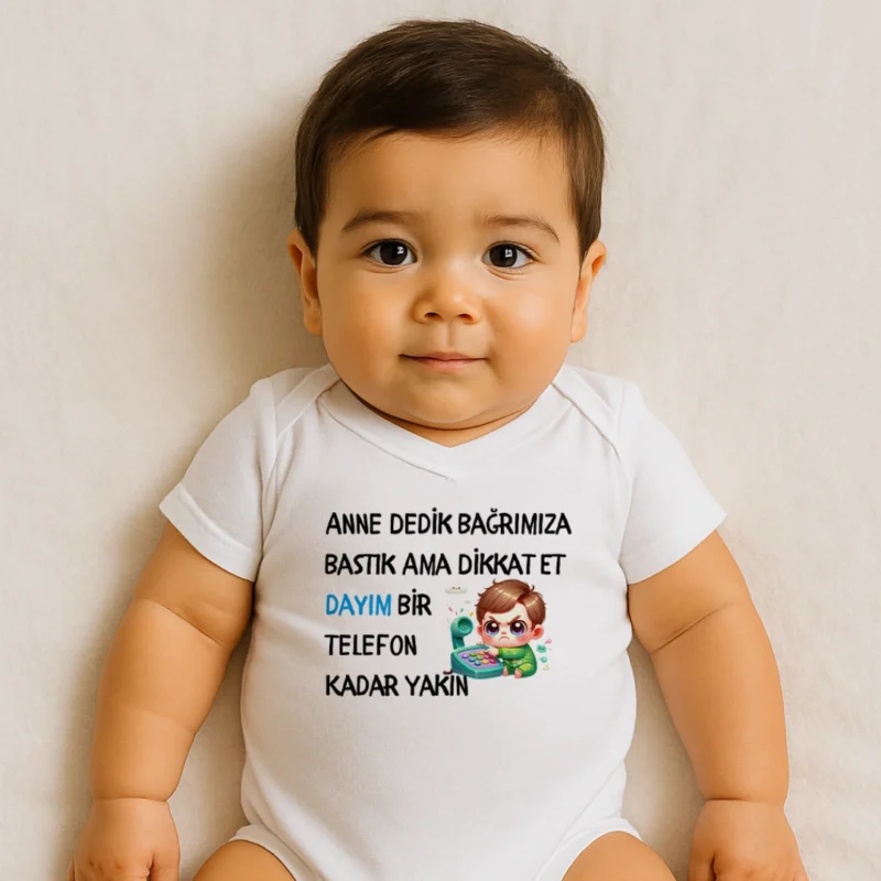 Anne Dedik Bağrımıza Bastık Ama Dikkat Et Dayım Bir Telefon Kadar Yakın Baskılı Zıbın