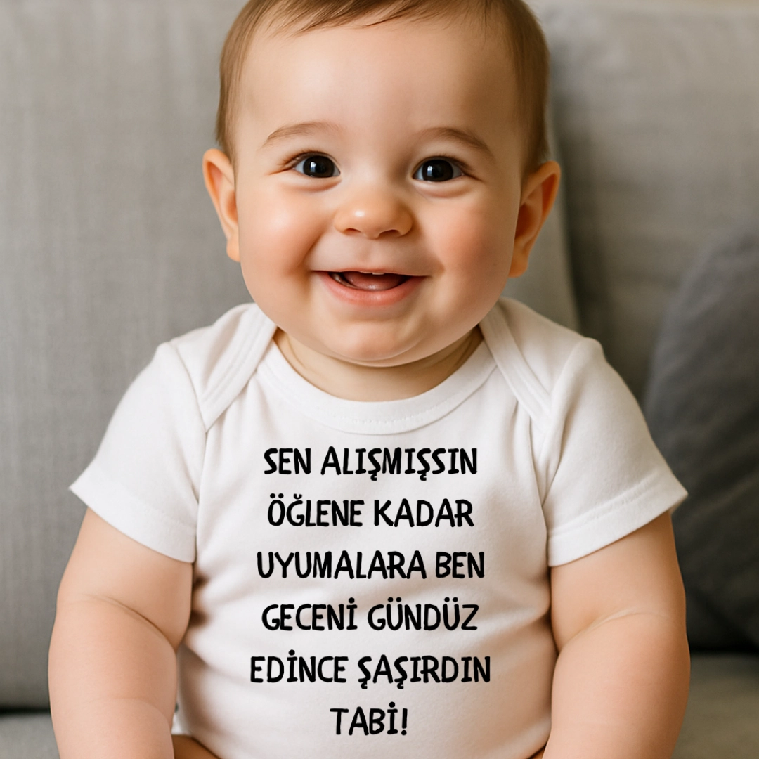 Anne Sen Alışmışsın Baskılı Zıbın Anne Sen Alışmışsın Öğlene Kadar Uyumalara Baskılı Body Baskılı Zıbın - Görsel 1