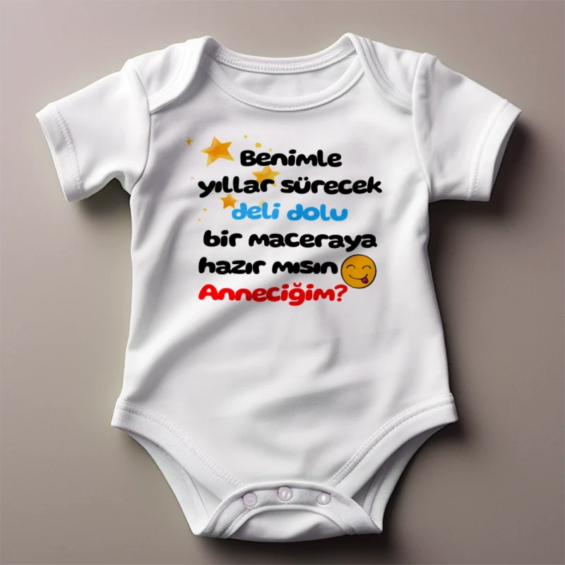 Benimle Yıllar Sürecek Deli Dolu Bir Maceraya Hazır Mısın Anneciğim Baskılı Zıbın
