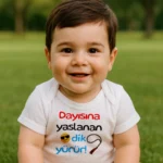 Dayısına Yaslanan Dik Yürür Erkek Baskılı Zıbın