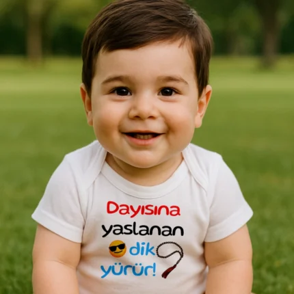 Dayısına Yaslanan Dik Yürür Erkek Baskılı Zıbın