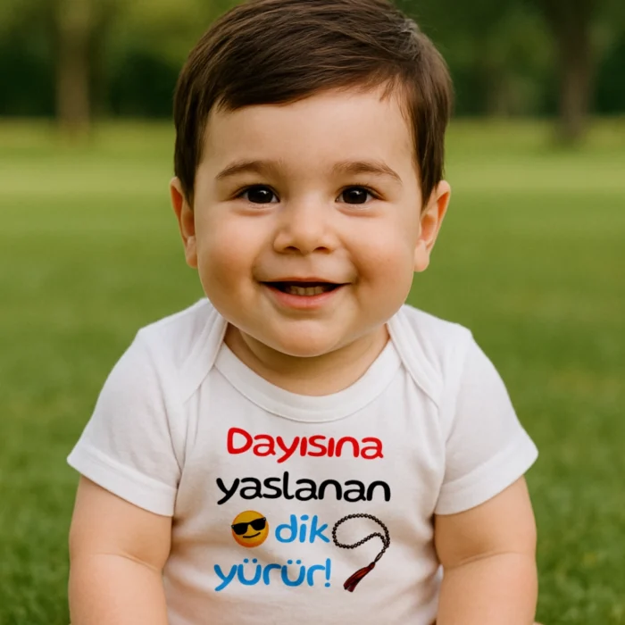 Dayısına Yaslanan Dik Yürür Erkek Baskılı Zıbın