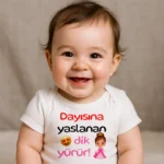 Dayısına Yaslanan Dik Yürür Kız Baskılı Zıbın