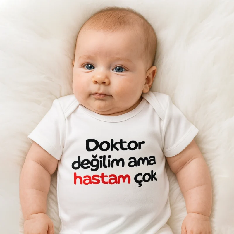 Doktor Değilim Ama Hastam Çok Body Baskılı Zıbın