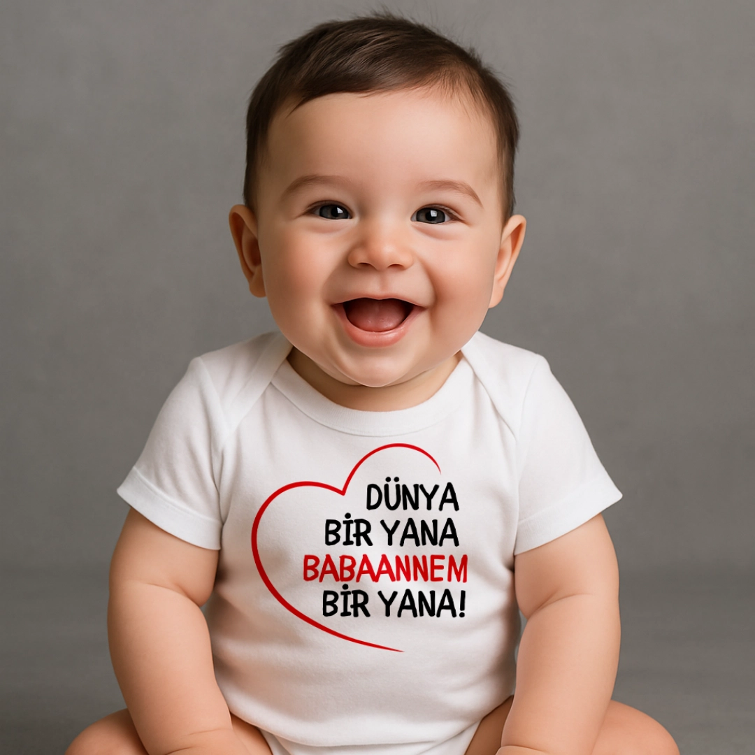 Dünya Bir Yana Babaannem Bir Yana Baskılı Zıbın Dünya Bir Yana Babaannem Bir Yana Baskılı Body Baskılı Zıbın - Görsel 1
