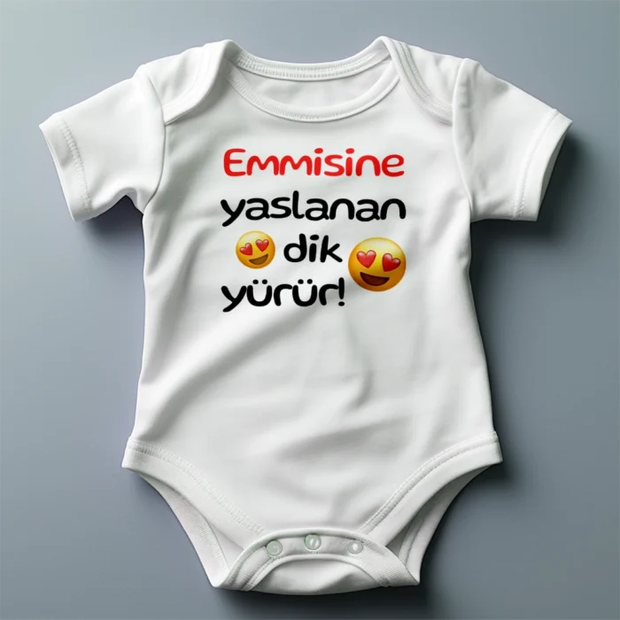 Emmisine Yaslanan Dik Yürür Emoji Baskılı Zıbın