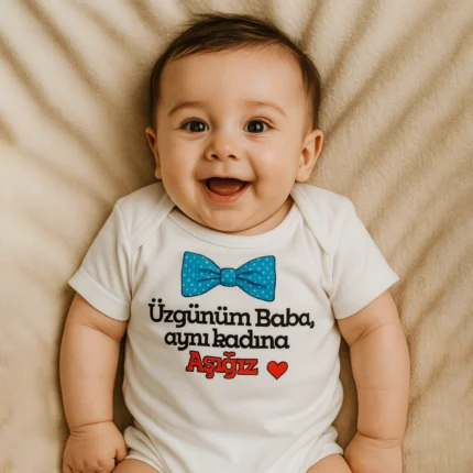 Üzgünüm Baba Aynı Kadına Aşığız Body Baskılı Zıbın