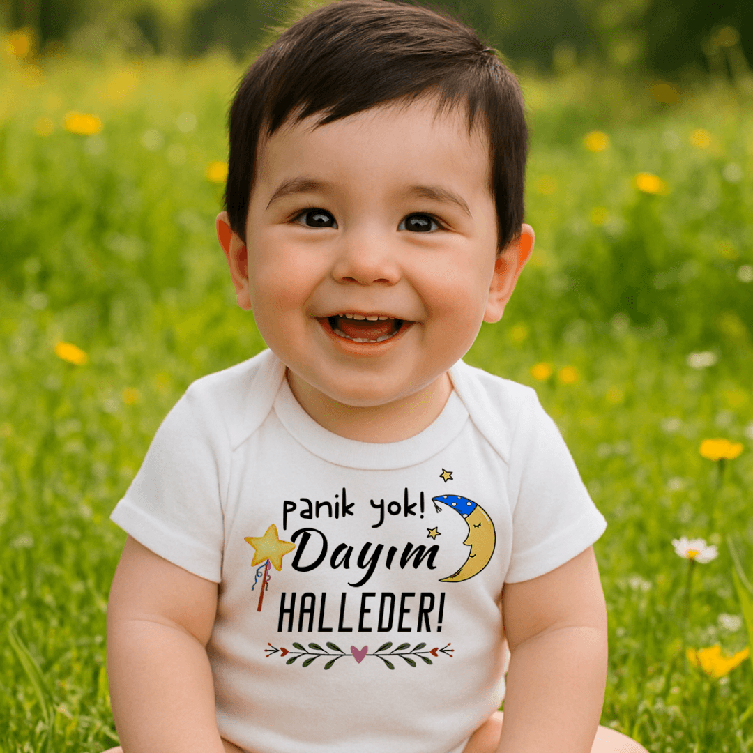 Panik Yok Dayım Halleder Ay Erkek Baskılı Zıbın Panik Yok Dayım Halleder Ay Dede Baskılı Zıbın - Görsel 1