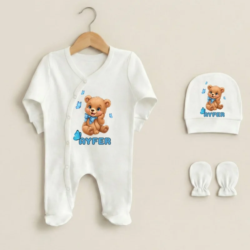 3lu Tulum Set Sevimli Ayicik Baskili