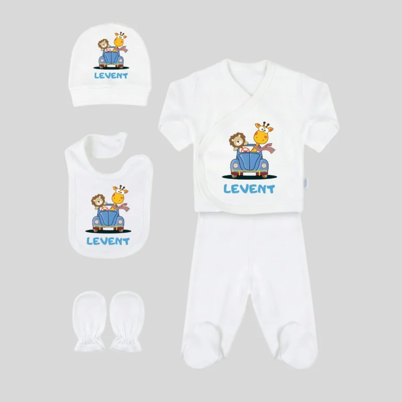 5li Hastane Cikis Seti Aslan ve Zurafa Desenli