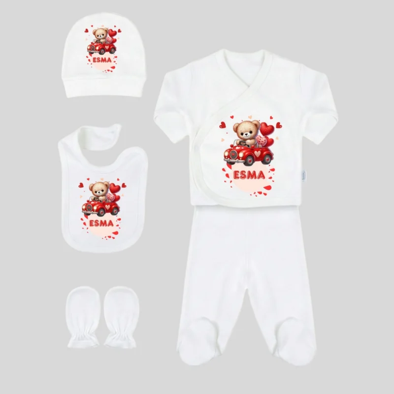 5li Hastane Cikis Seti Ayicik ve Araba Kirmizi