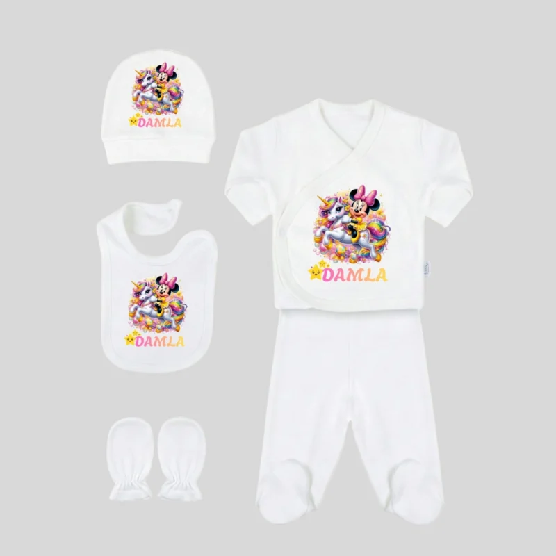 5li Hastane Cikis Seti Kisiye Ozel Minnie Mouse Baskili