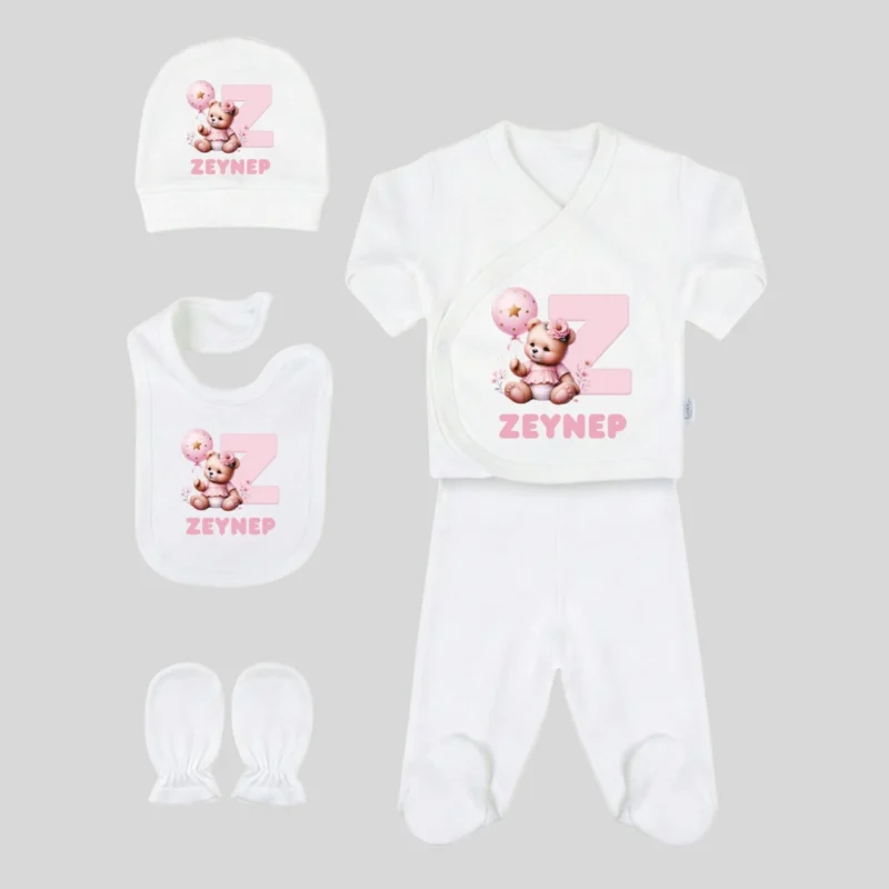 5li Hastane Cikis Seti Pembe Ayicik Desenli