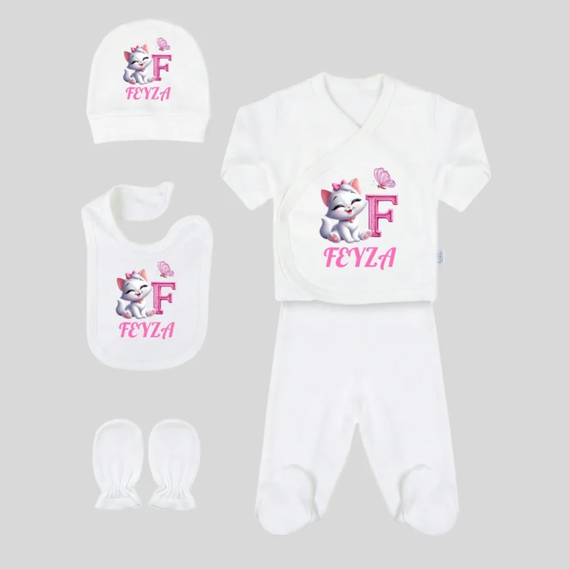 5li Hastane Cikis Seti Sevimli Kedicik Baskili Kisiye Ozel