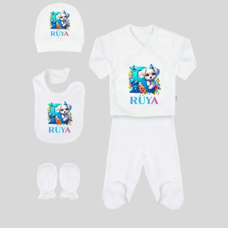 5li Hastane Cikis Seti Sevimli Kopek Baskili