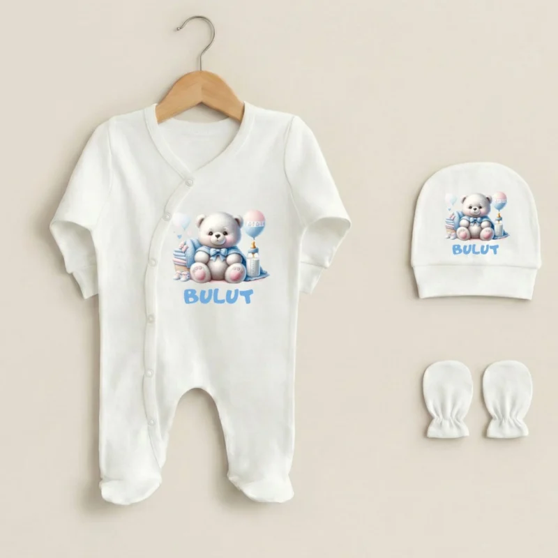 Baby Ayicik Baskili Uclu Tulum Set
