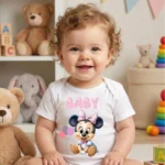 Baby Minnie Mouse Baskılı Bebek Zıbın Çıtçıtlı Body