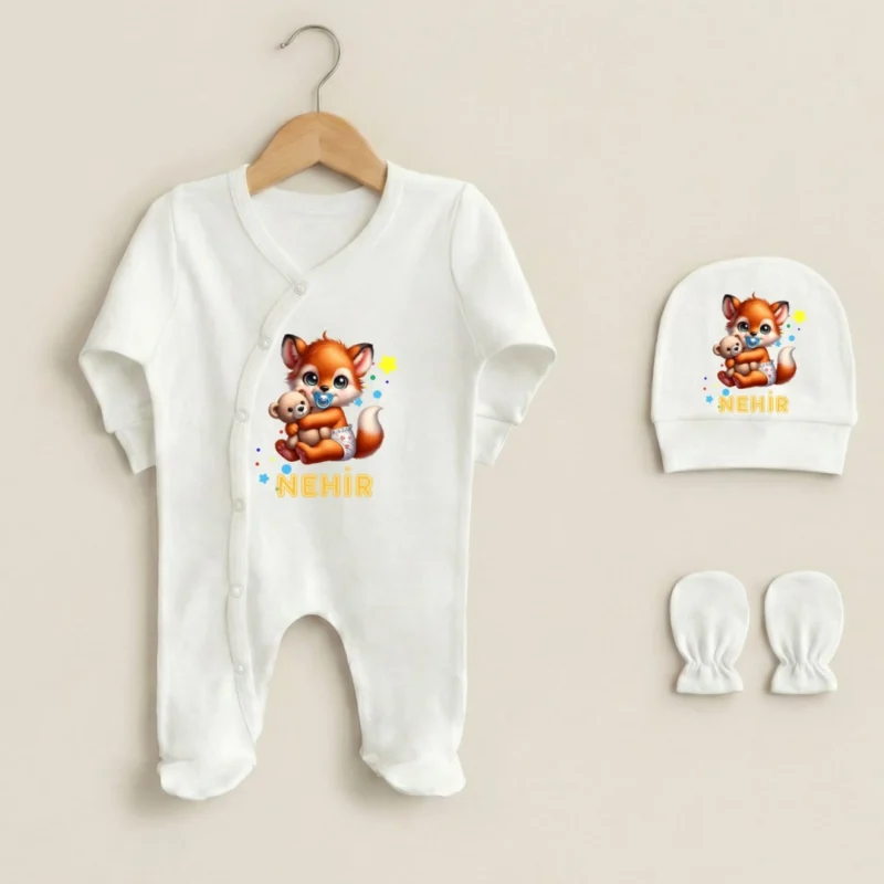 Bebek Tilki Desenli Uclu Tulum Set