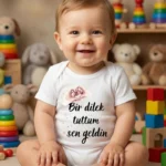 Bir Dilek Tuttum Kalp Erkek Baskılı Bebek Zıbın Çıtçıtlı Body