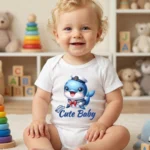 Cute Baby Yunus Erkek Baskılı Bebek Zıbın Çıtçıtlı Body