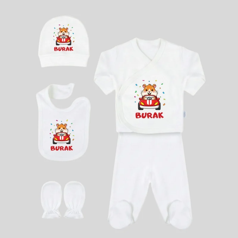 Hamster ve Araba Baskili 5li Hastane Cikis Seti