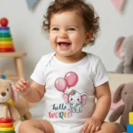 Hello World Fil Baskılı Bebek Zıbın Çıtçıtlı Body