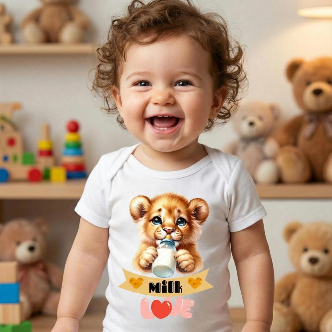Milk-Love-Lion-Baskili-Bebek-Zibin-Citcitli-Body.webp Milk Love Lion Baskılı Bebek Zıbın Çıtçıtlı Body - Görsel 1