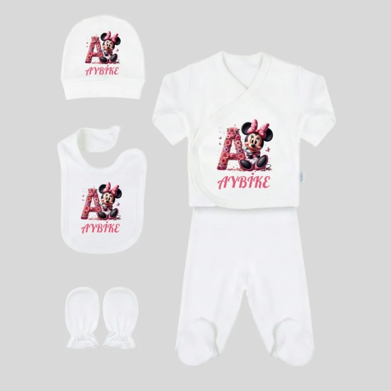 Minnie Mouse Harf Motifli 5li Hastane Cikis Seti 2