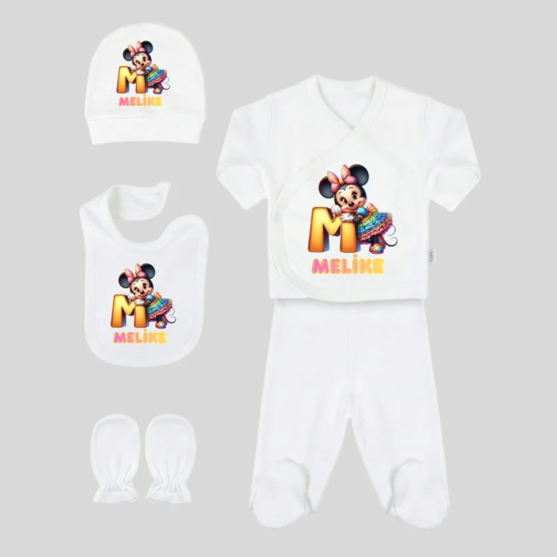 Minnie Mouse Harf Motifli 5li Hastane Cikis Seti