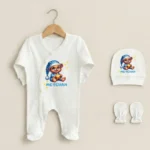 Pijamalı Ayıcık Baskılı 3'lü Bebek Tulumu