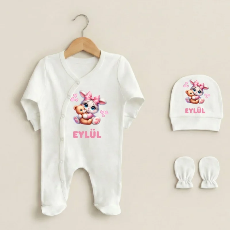 Sevimli Ayicik ve Tavsan Baskili 3lu Tulum Set