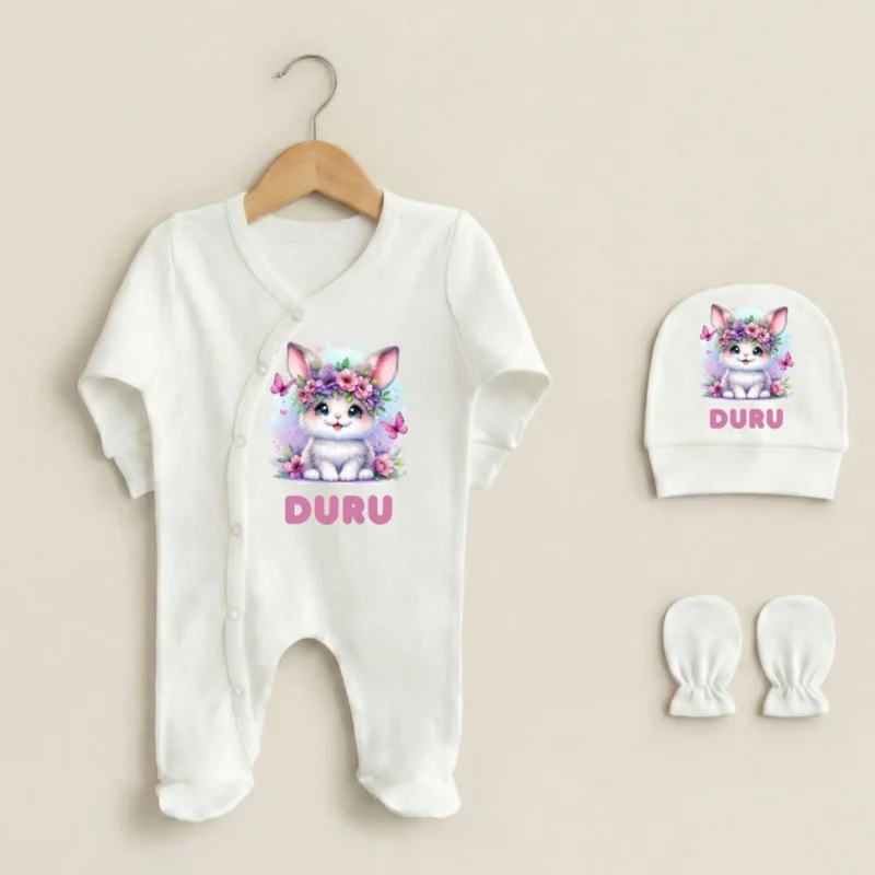 Sevimli Kedicik Baskili Uclu Tulum Set