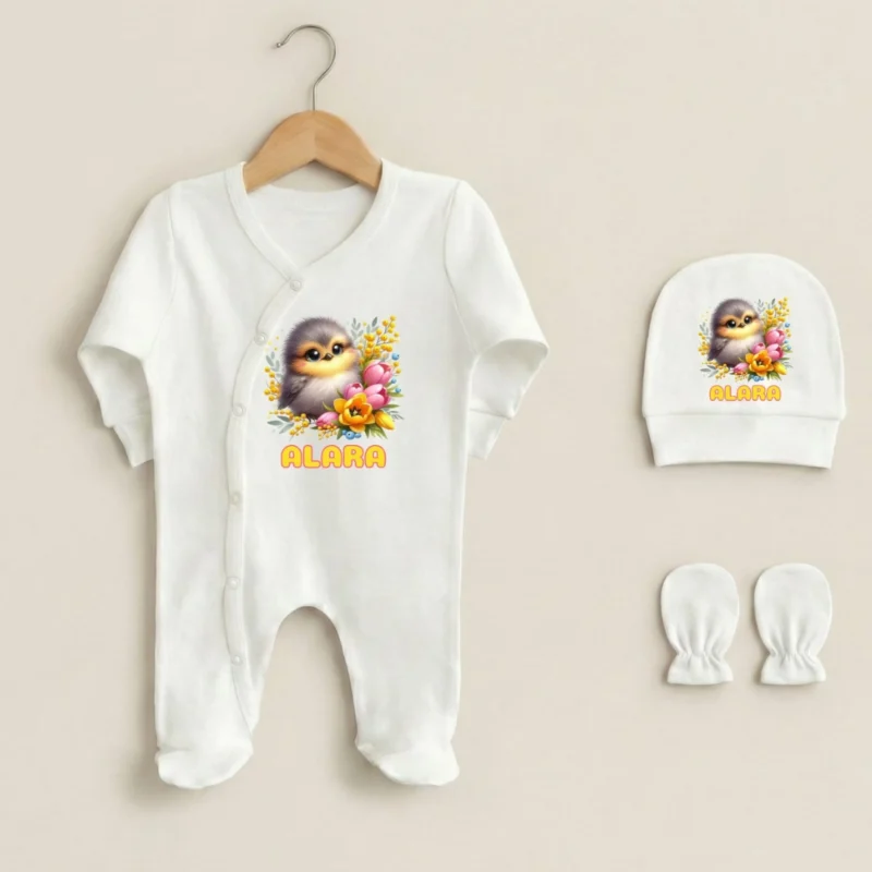 Uclu Tulum Set Sevimli Kus Baskili Yenidogan