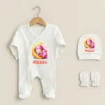 Uyuyan Bebek ve Ay Baskılı Üçlü Tulum Set