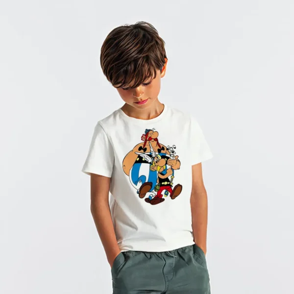 Asterix ve Obelix Baskili Cocuk Tisortu – Ikili Karikatur Kahraman Desenli Erkek Cocuk T Shirt
