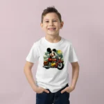 Erkek Çocuk Mickey Mouse Motosiklet Baskılı Tişört – Eğlenceli Karakter Çocuk Tişört