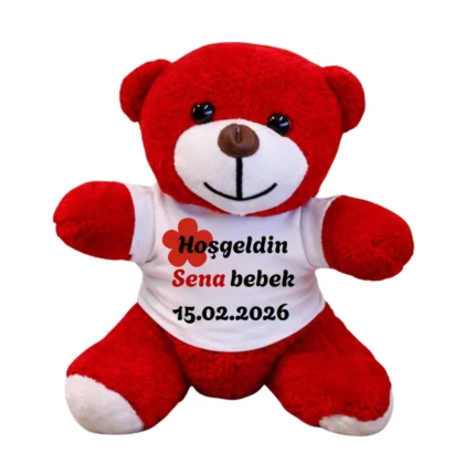 Kişiye Özel Baskılı Kırmızı Peluş Ayıcık