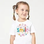 Kız Çocuk Smile Yazılı Kalp Desenli Baskılı Tişört