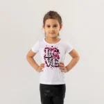 Love Pembe Ayıcık Baskılı Kız Çocuk Tişörtü