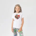 Maşa ile Koca Ayı Kalp Baskılı Kız Çocuk Tişörtü