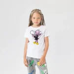 Mickey Mouse Grafiti Sırt Baskılı Kız Çocuk Tişörtü
