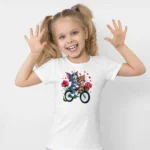 Tom ve Jerry Bisiklet Baskılı Kız Çocuk Tişörtü