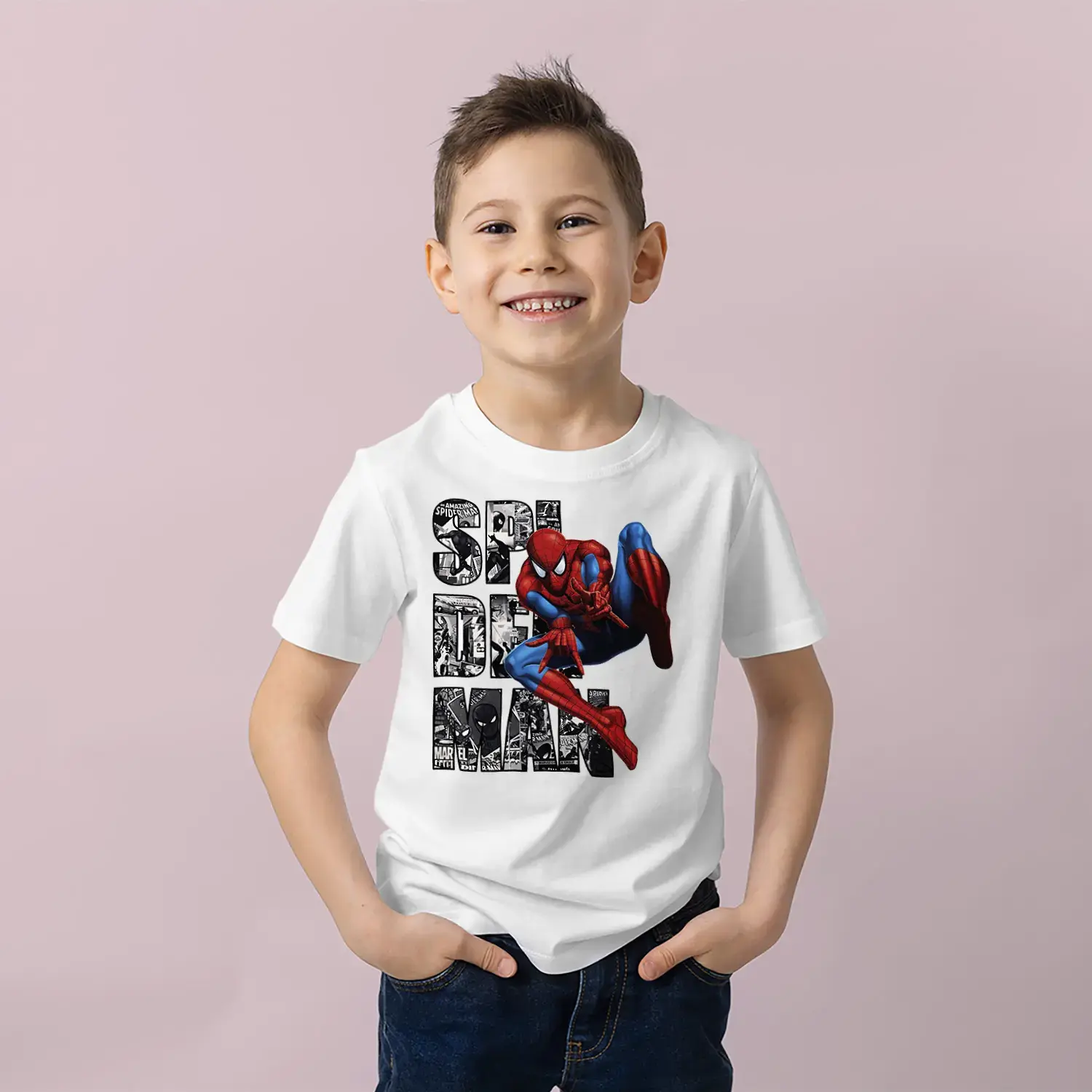 Dinamik Ağ Kahramanı Baskılı Erkek Çocuk Tişört