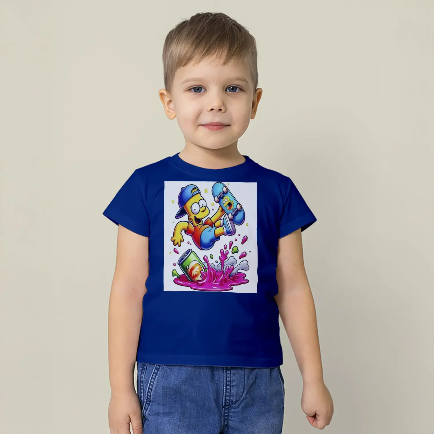 Renkli Kaykaycı Çizgi Karakter Baskılı Erkek Çocuk Tişört