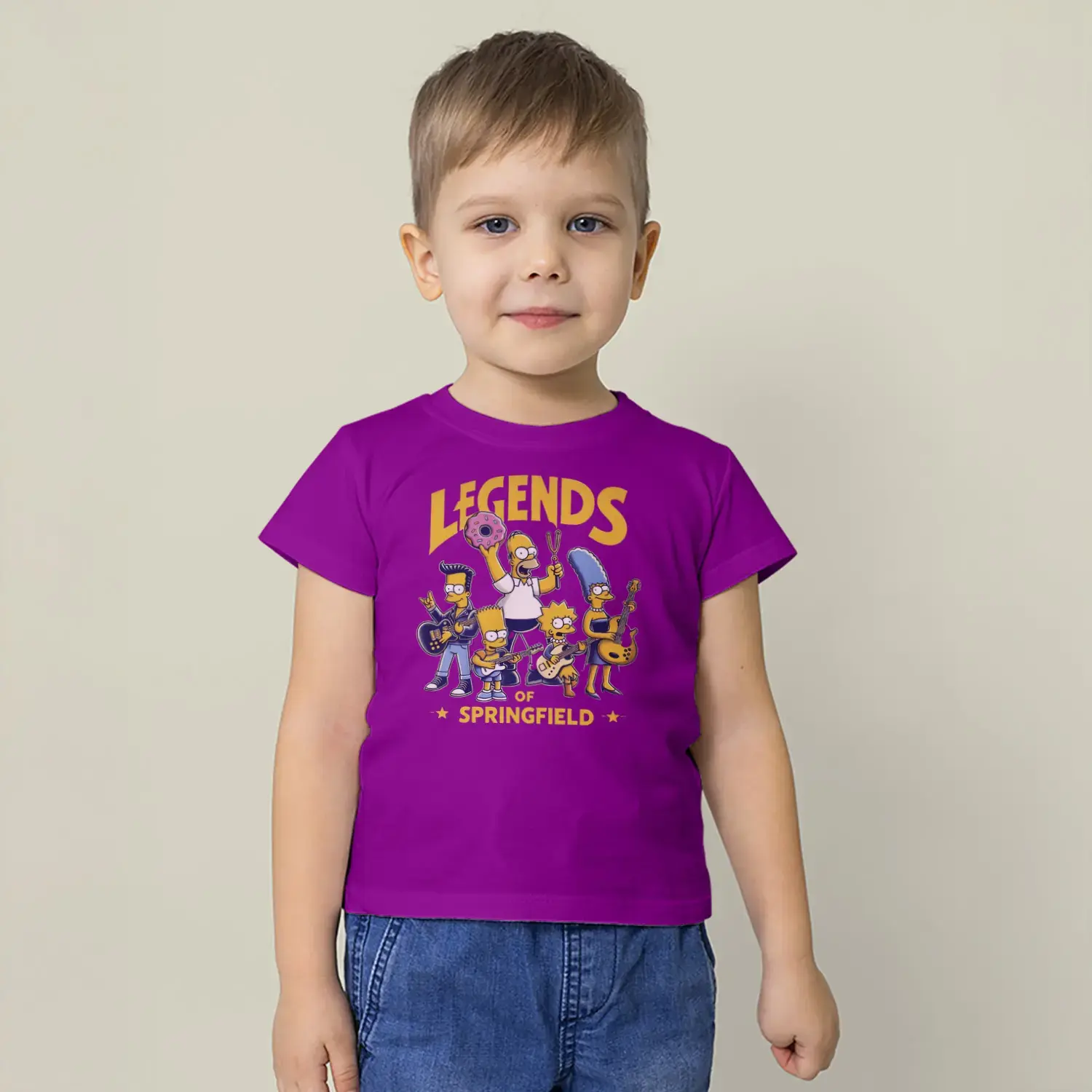 Rock Yapan Sarı Aile Karakterleri Baskılı Erkek Çocuk Tişört - Görsel 8