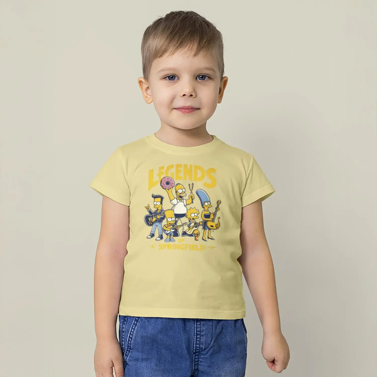 Rock Yapan Sarı Aile Karakterleri Baskılı Erkek Çocuk Tişört - Görsel 9