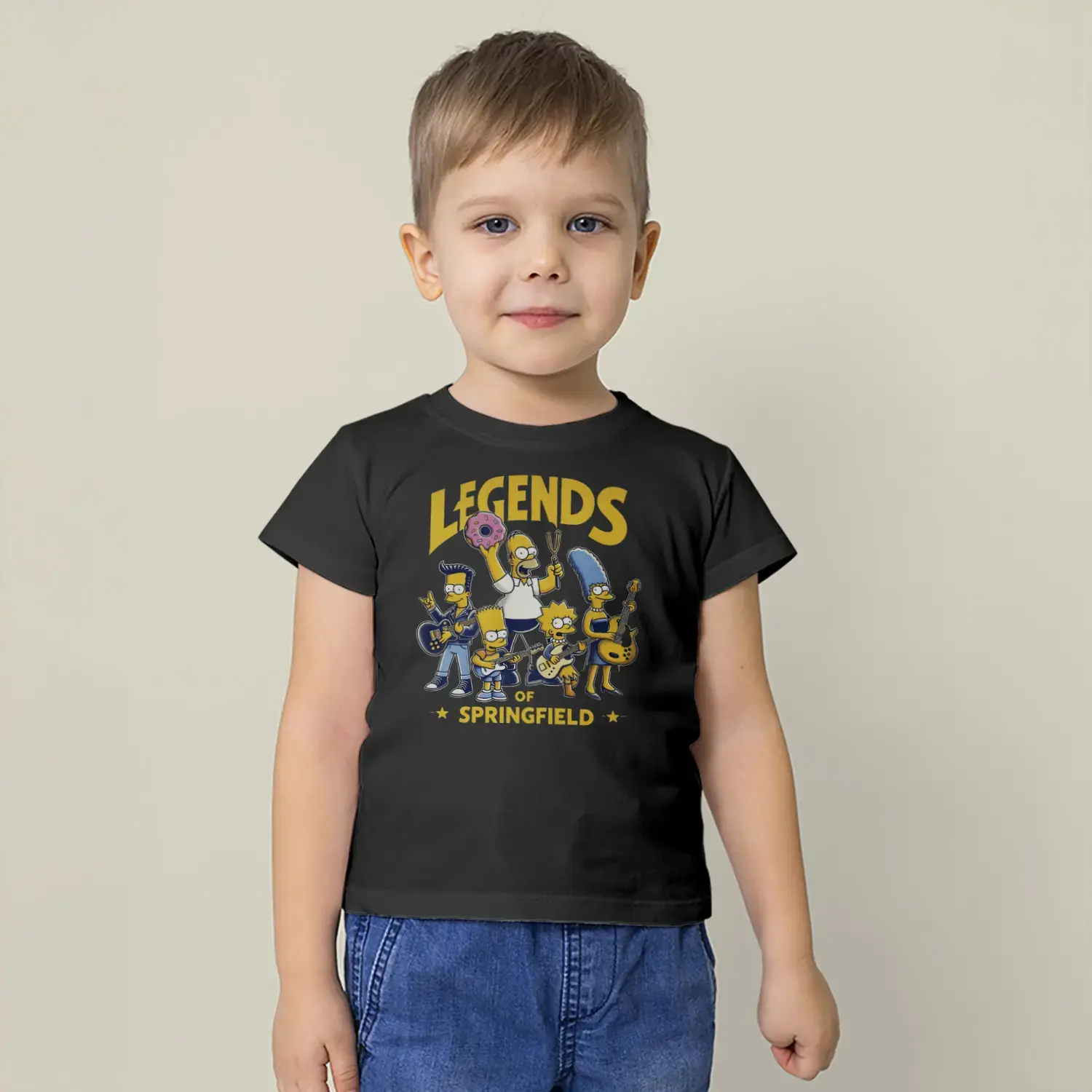 Rock Yapan Sarı Aile Karakterleri Baskılı Erkek Çocuk Tişört - Görsel 10