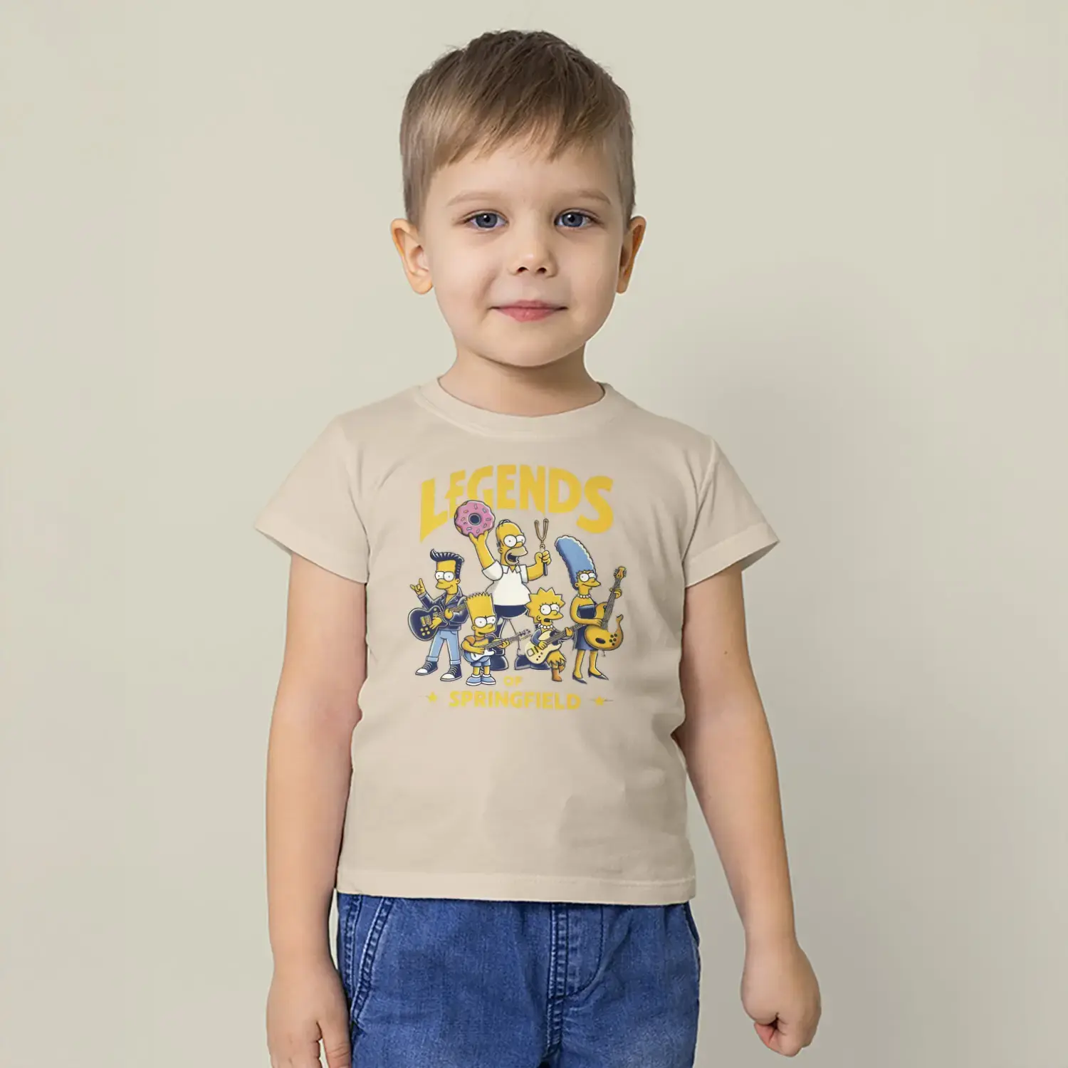 Rock Yapan Sarı Aile Karakterleri Baskılı Erkek Çocuk Tişört - Görsel 12