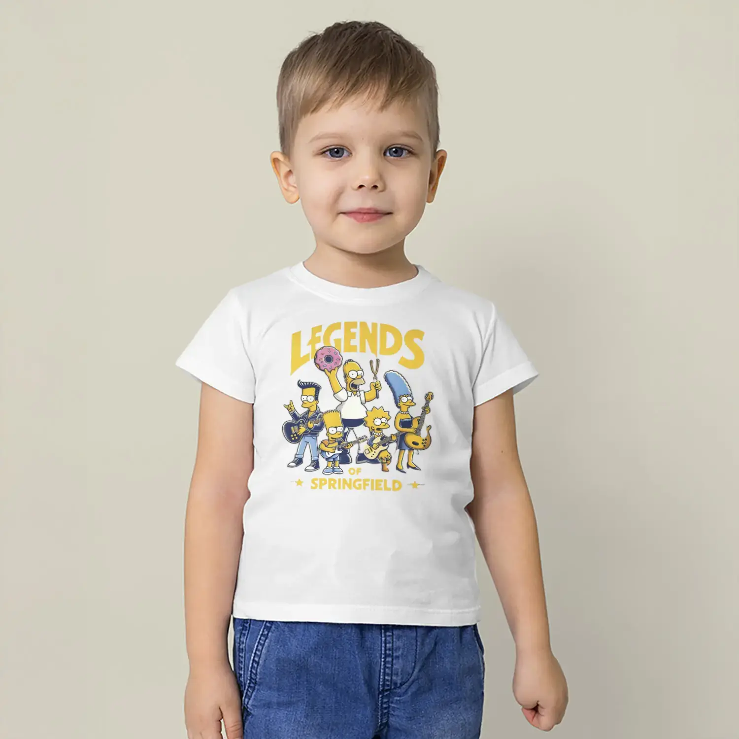 Rock Yapan Sarı Aile Karakterleri Baskılı Erkek Çocuk Tişört - Görsel 11